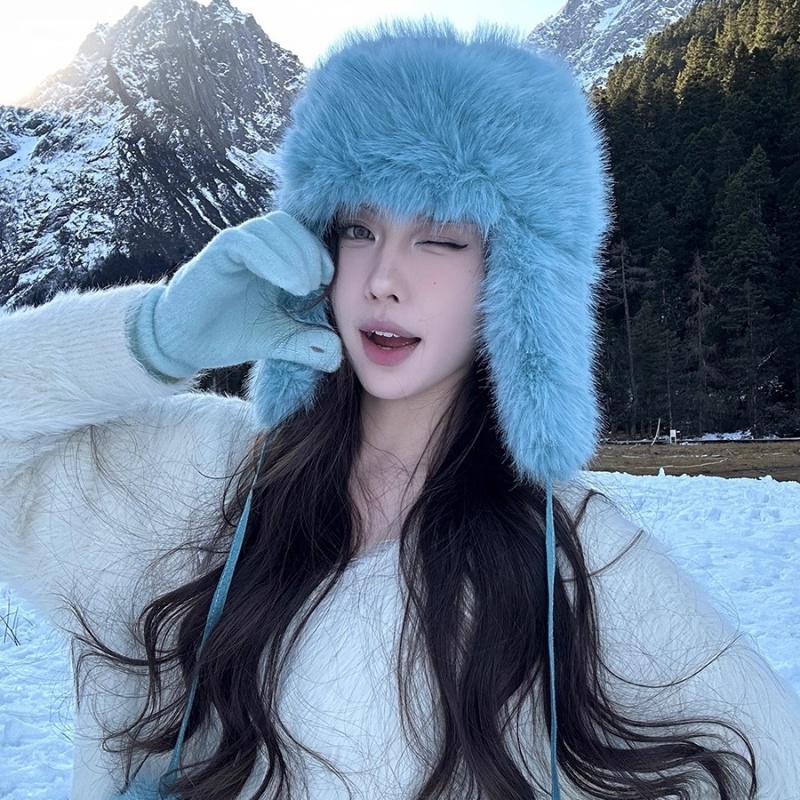 Winter warm hats, versatile faux mink flight hats, couple plush Lei Feng hats, windproof cycling ear protectors Specification image