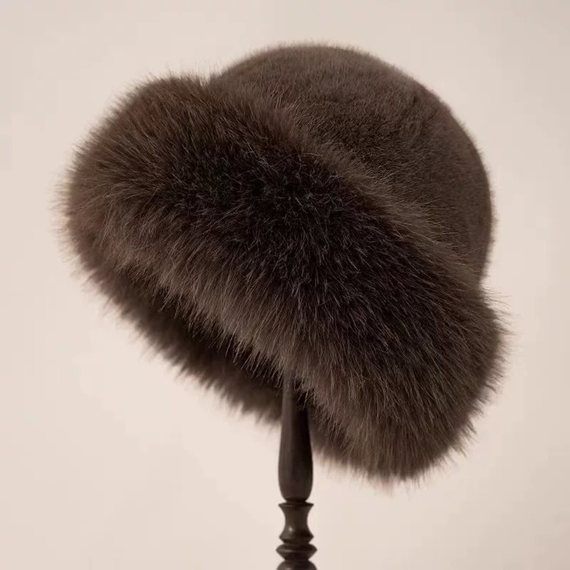 New thickened and warm faux fur, fashionable and simple fisherman's hat, faux mink women's Mongolian hat, traditional Chinese style