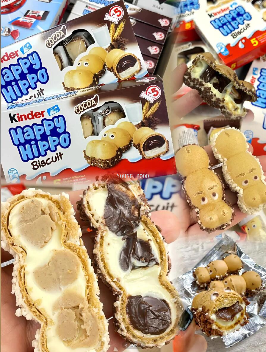 Free shipping! Kinder Happy River Horse T1 Milk Cocoa Sauce Filled Wafer Biscuits 20.7g Children's Snack Food details Picture