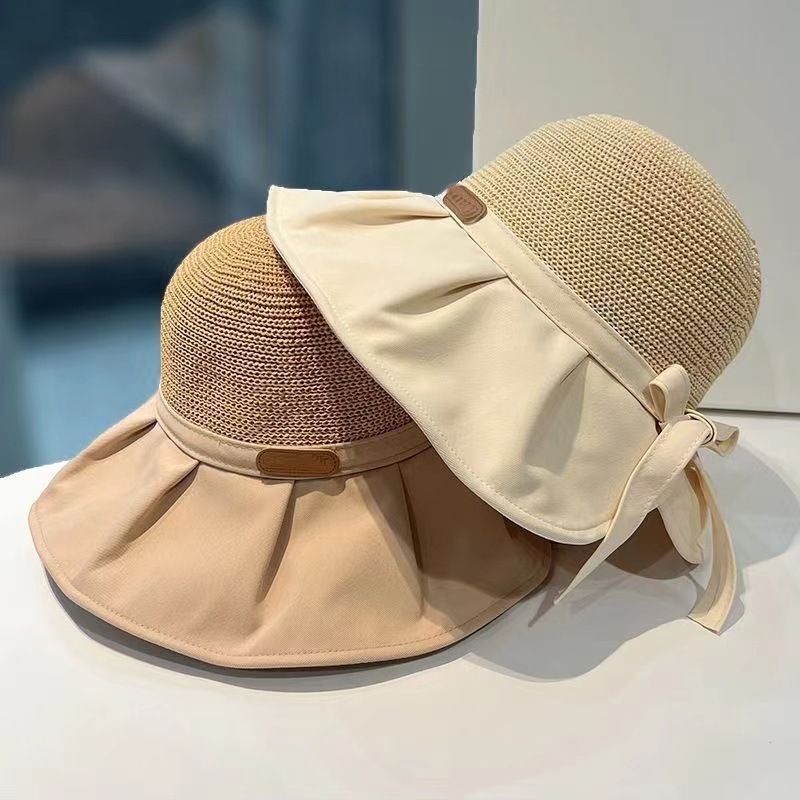 New summer versatile outdoor sun hats, wide-brimmed fisherman hats, portable sun protection hats, bow ladies' hats