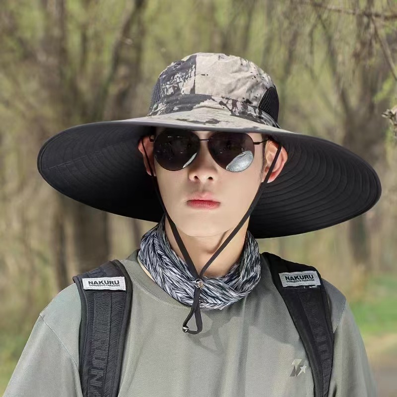 15CM large brim hat, men's outdoor sunshade and sun protection hat, summer sun hat, fishing hat, mountain climbing fisherman hat Item Picture