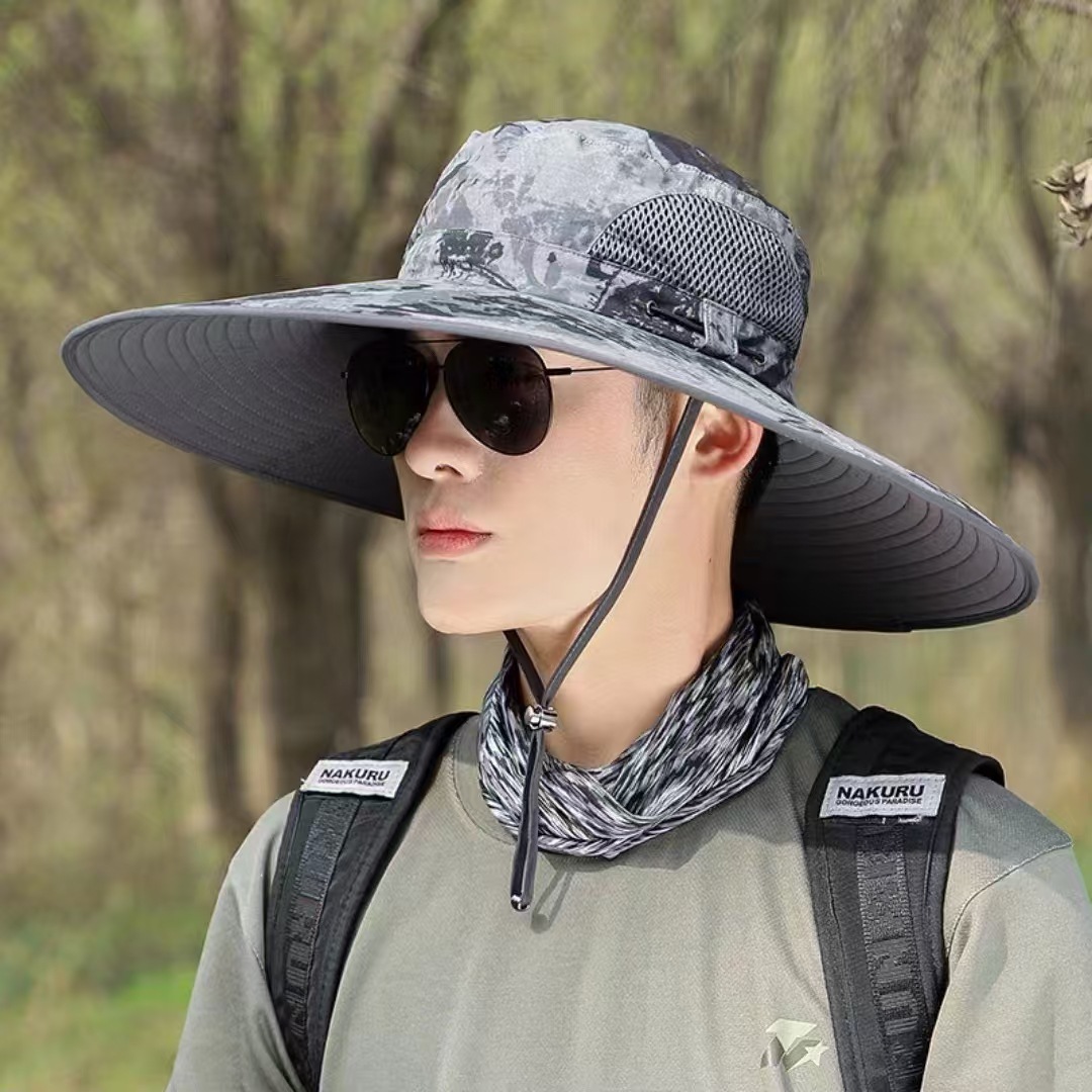 15CM large brim hat, men's outdoor sunshade and sun protection hat, summer sun hat, fishing hat, mountain climbing fisherman hat details Picture