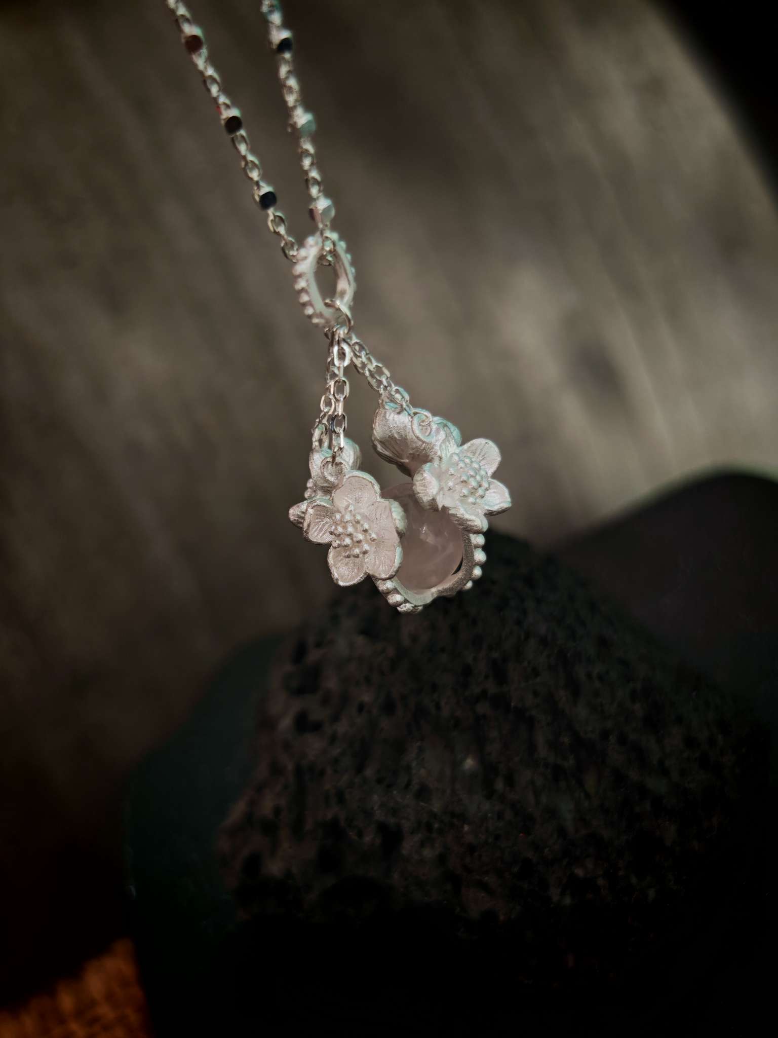 APOTIE's niche original design s925 all-silver peach blossom pink crystal silver jewelry necklace factory direct sales wholesale with gifts detail image 2