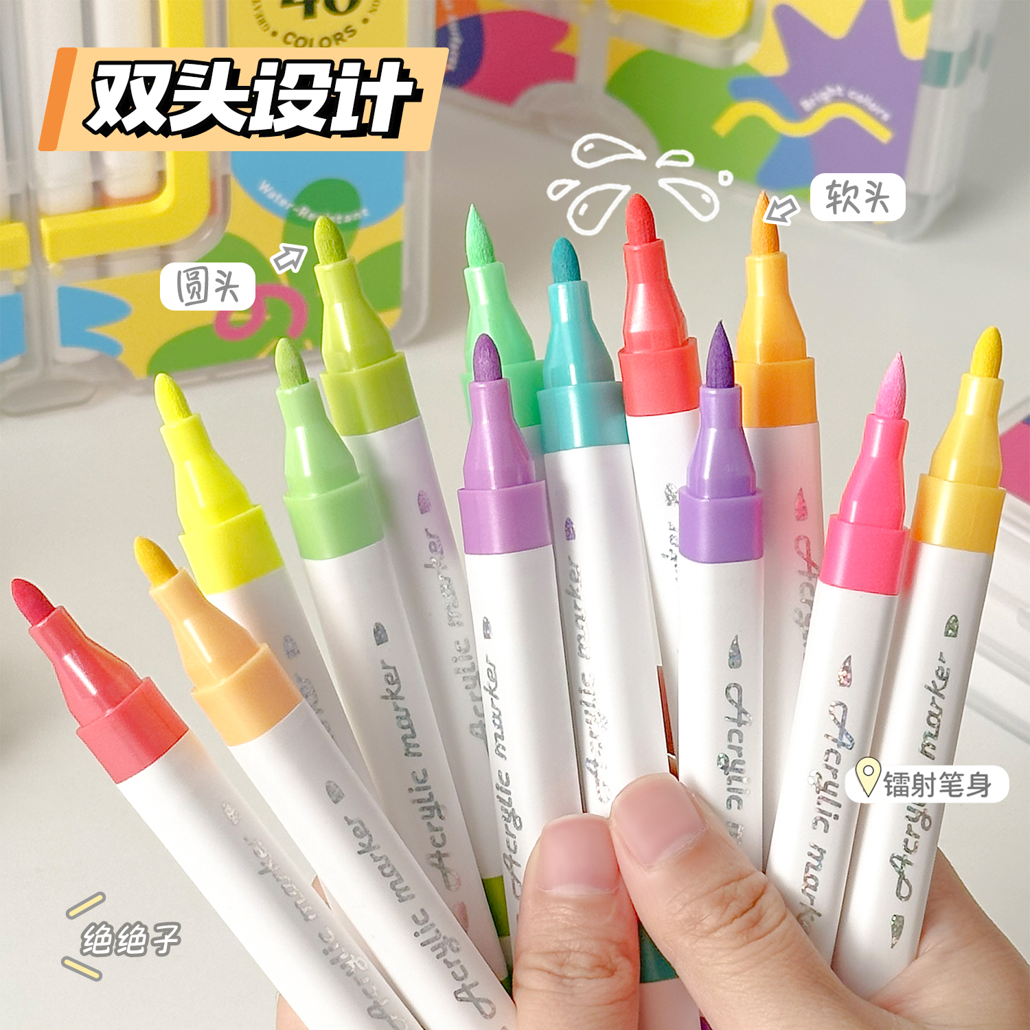 Color double-headed markers set, soft-headed acrylic markers, 12-color markers, drawing tools, folding box, storage box Application Scenario