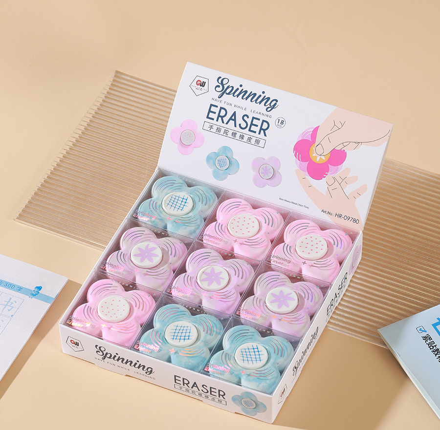 HR-09780 Cute eraser with colorful flower-shaped rotating top eraser full figure