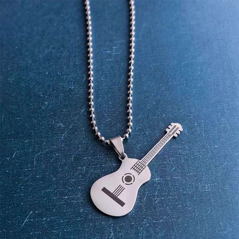 Cross-border foreign trade music, rock, guitar, pendant, necklace, titanium steel, stainless steel, punk, DIY accessories, fashion trend detail image 5