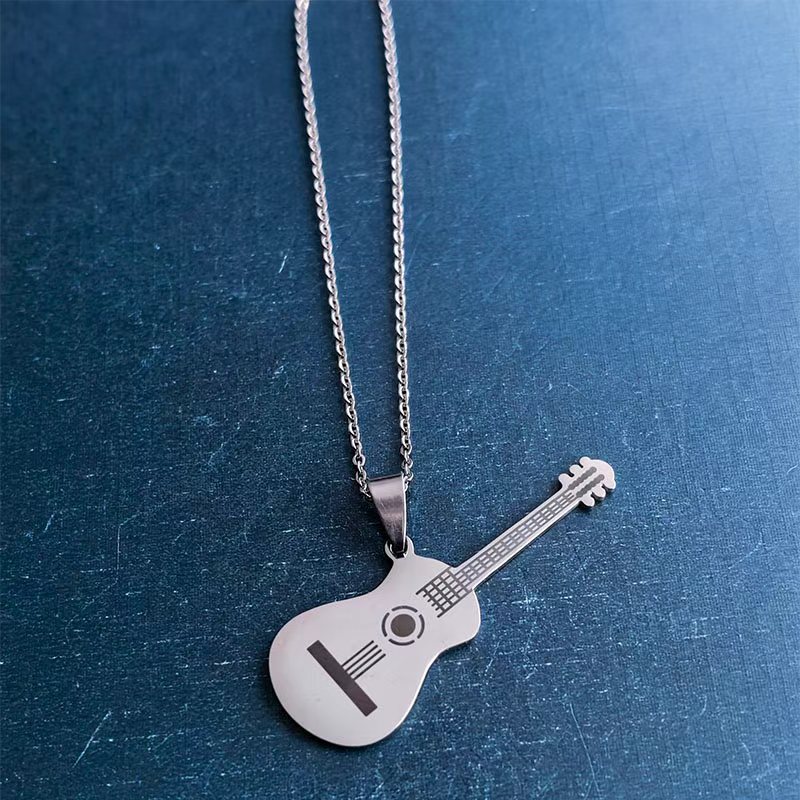 Cross-border foreign trade music, rock, guitar, pendant, necklace, titanium steel, stainless steel, punk, DIY accessories, fashion trend detail image 6