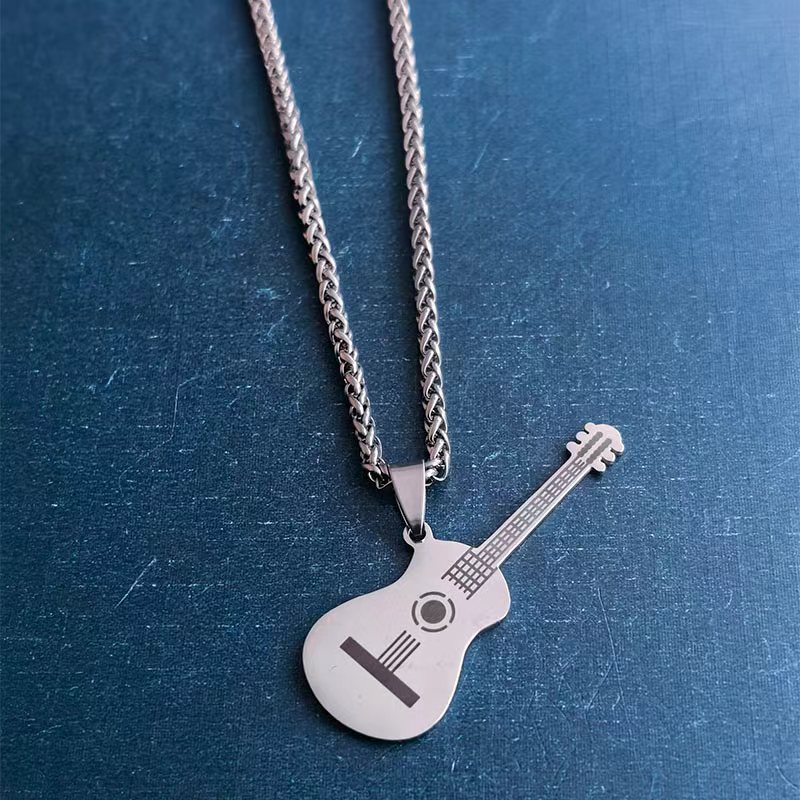 Cross-border foreign trade music, rock, guitar, pendant, necklace, titanium steel, stainless steel, punk, DIY accessories, fashion trend detail image 10