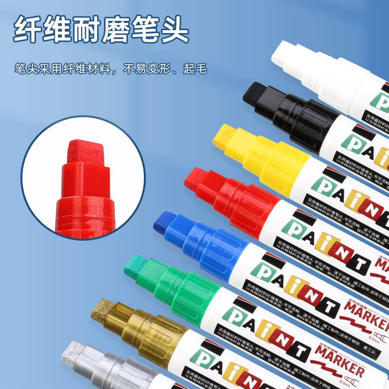 Colored waterproof paint pen, 8mm quick-drying wide-tipped extra-thick industrial marker pen, tire strong coverage marker pen details Picture