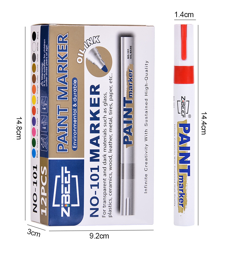 Guangnah 101 pluma a base de aceite pluma de pintura de reparación automotriz marcador industrial pluma de pintura metálica marcador de pintura blanca dorada pic 4