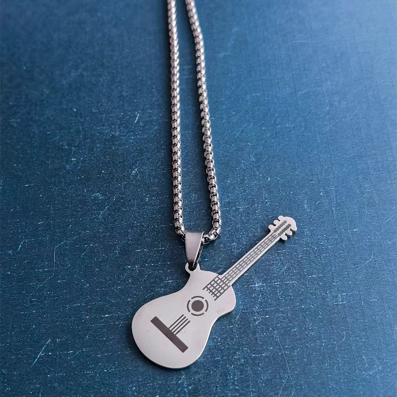 Cross-border foreign trade music, rock, guitar, pendant, necklace, titanium steel, stainless steel, punk, DIY accessories, fashion trend detail image 4