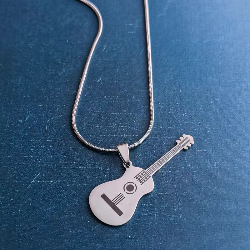 Cross-border foreign trade music, rock, guitar, pendant, necklace, titanium steel, stainless steel, punk, DIY accessories, fashion trend Item Picture