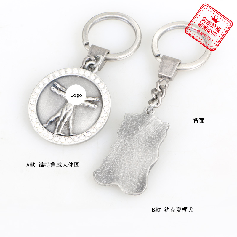 DIY Metal Vitruvius human figure, Yorkshire Terrier keychain, key chain pendant, accessory and handicraft Application Scenario
