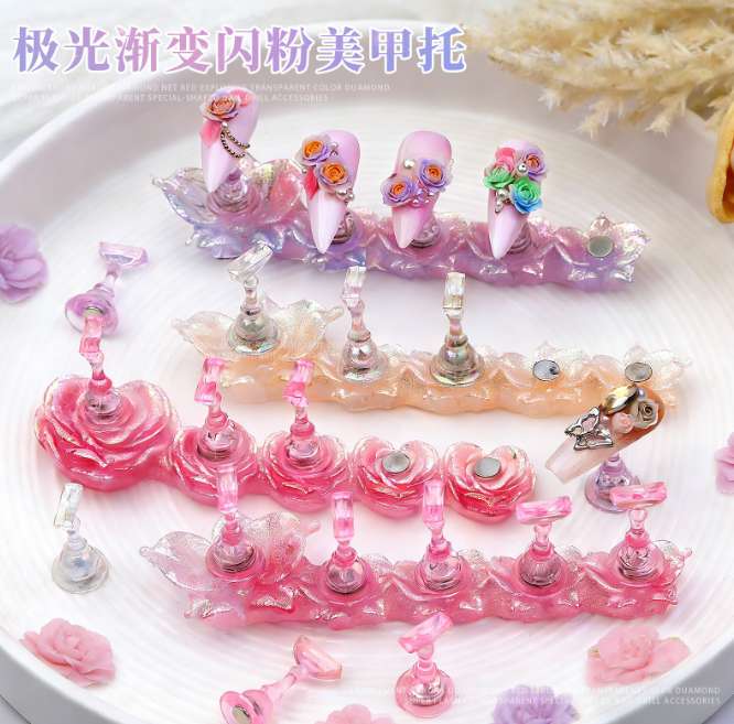 Nail nail tray Flower series Laser Aurora ice Penetration practice tray Long strip nail tray wholesale
