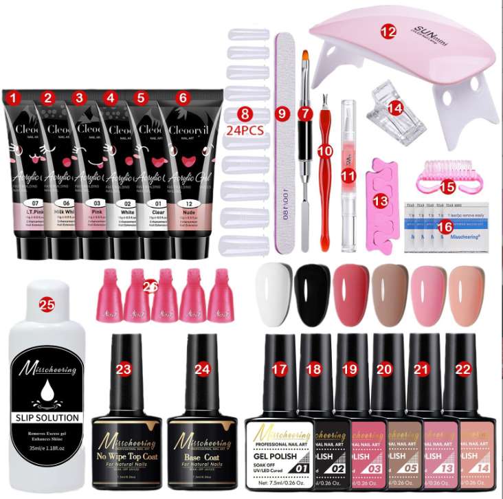 Nail polish gel 26-piece set, armor mold brush, nail crystal extension gel set, crystal gel set qt0602-01