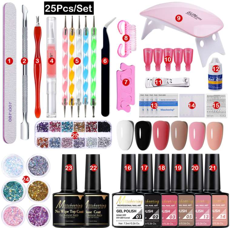 Nail polish gel 25-piece set, nail mold brush, nail polish gel set, grinding tool set MGK-08-A