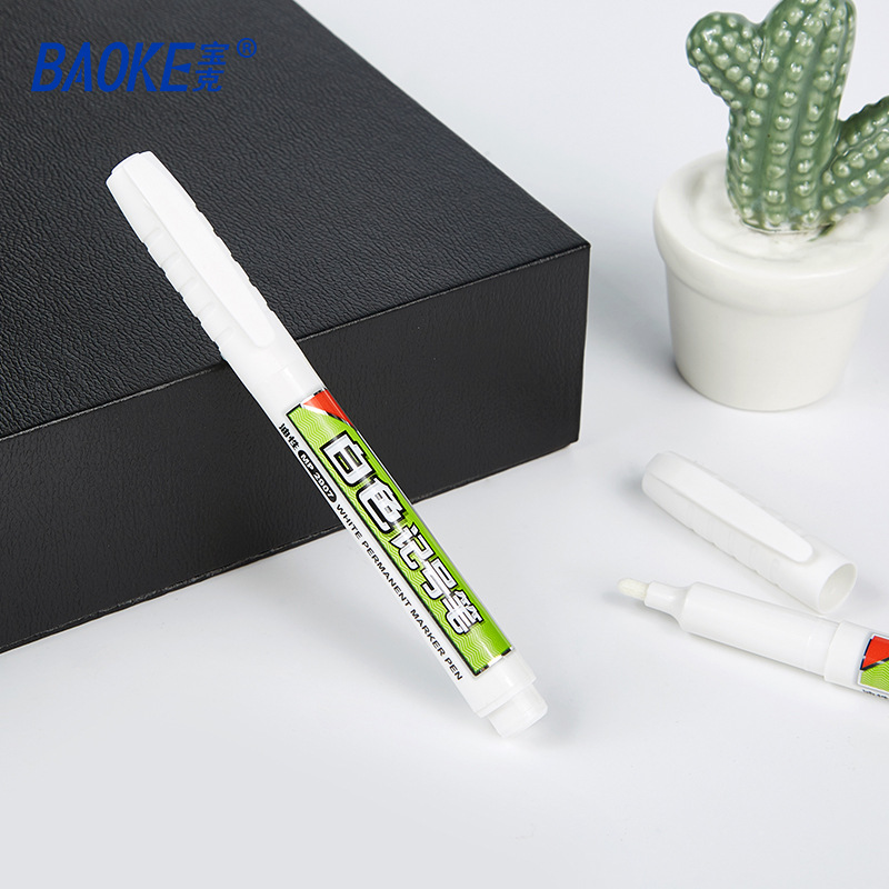 Bok oil-based white marker pen, quick-drying waterproof paint pen, small industrial marking glass plastic marker pen details Picture