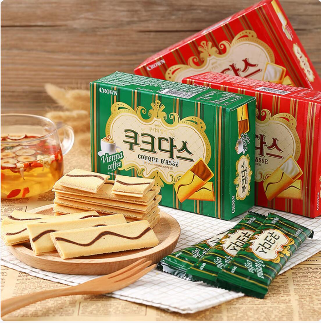 Free shipping! Korean imported crown Cream-flavored sandwich bar cookies 289g smooth cream filling Specification image