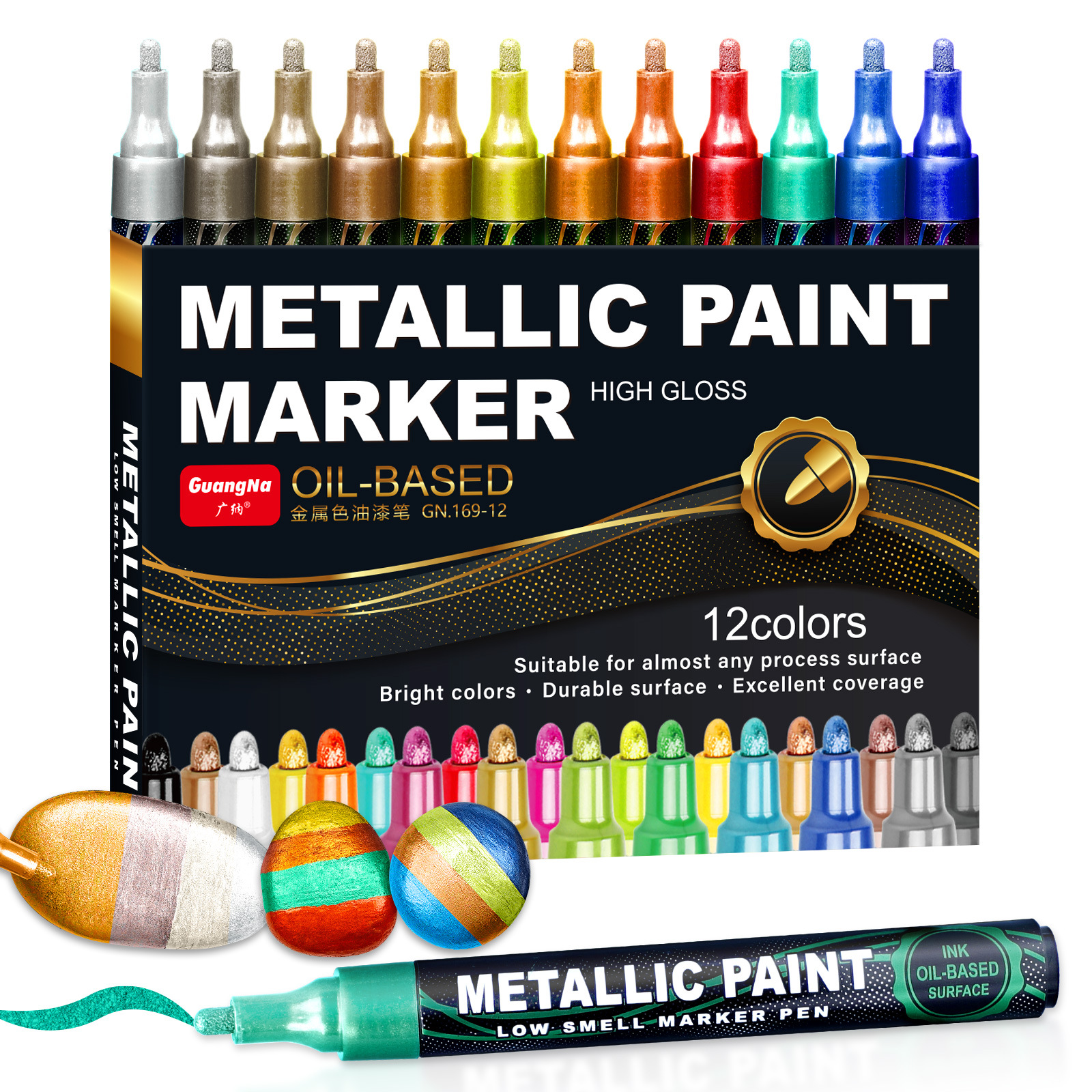 Guangna 169 Metallic color paint pen, oil-based touch-up paint, waterproof marker pen, colored painting, graffiti metal marker pen details Picture