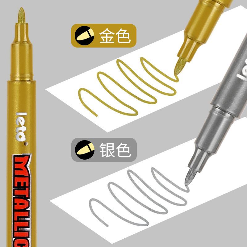 Metal pen, gold and silver craft marker pen, high-gloss waterproof pen, high appearance level water-based paint pen, drawing signature pen details Picture