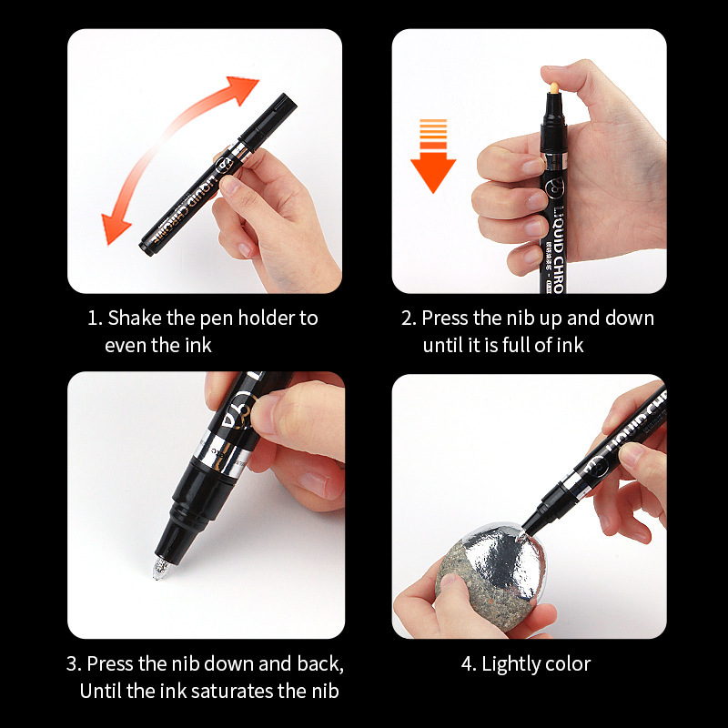 Cross-border electroplated mirror paint pen, marker pen, metal chrome-plated pen, waterproof touch-up paint, model repair, coloring, hand-drawn pen Specification image
