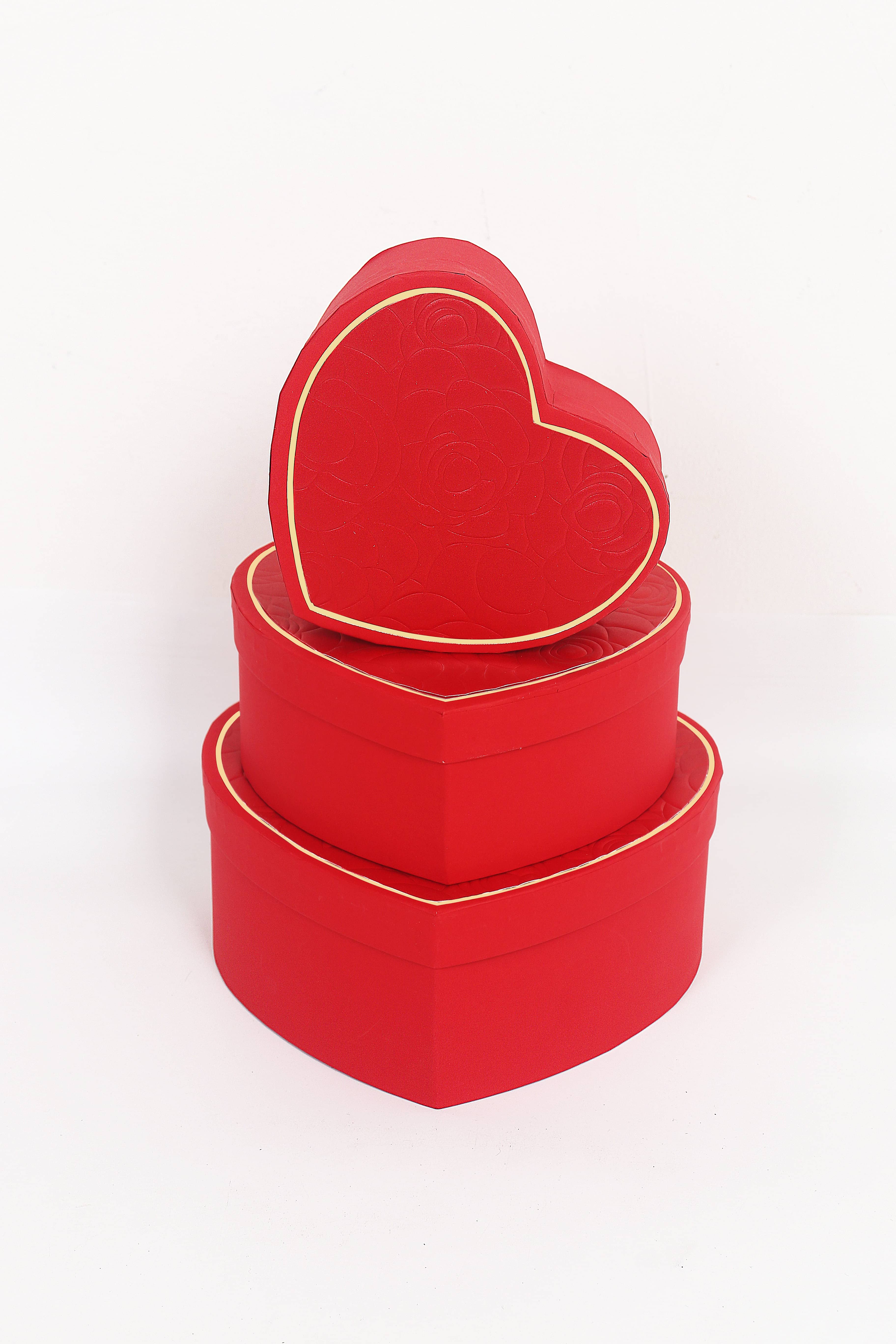 3405# Love Gift Box Three-piece Set, Heart-shaped Gift Box, Souvenir, Festival Gift Packaging Box, Exquisite Gift box, embossed rose pattern, square pattern gift box, factory direct sales pic 6