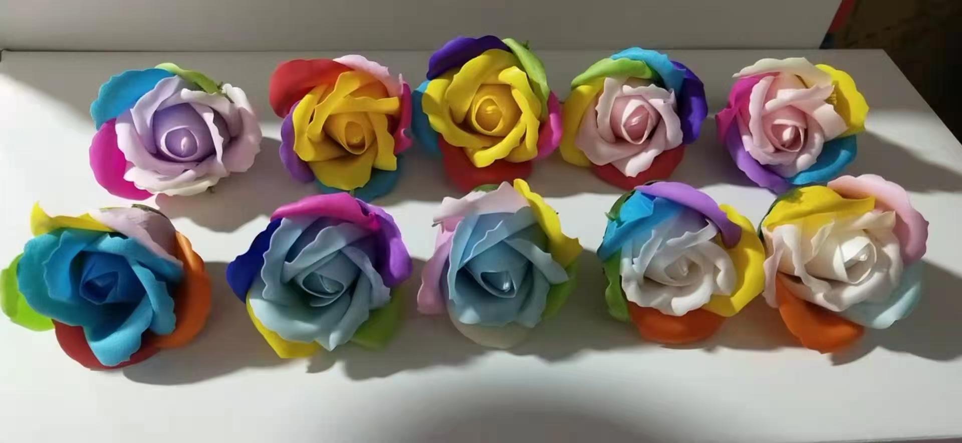 Diy colorful handmade soap roses as a birthday gift for your girlfriend. Romantic flower decorations and simulated flower heads Application Scenario