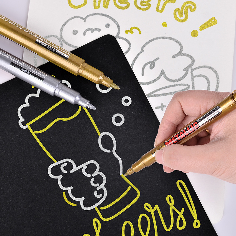 Metal pen, gold and silver craft marker pen, high-gloss waterproof pen, high appearance level water-based paint pen, drawing signature pen Specification image