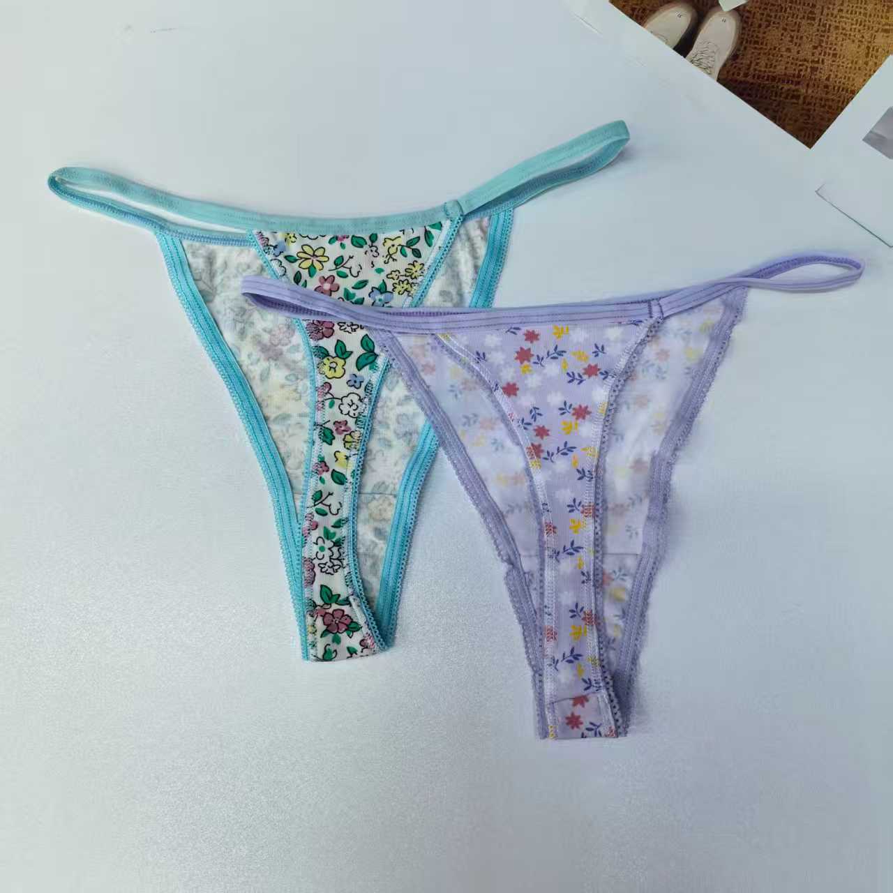 1620# Spicy Girl Print Thong Women's Pure Desire Sexy Sweet Underwear Women's Fashionable Comfortable Thin Belt Waist Underwear QNI details Picture