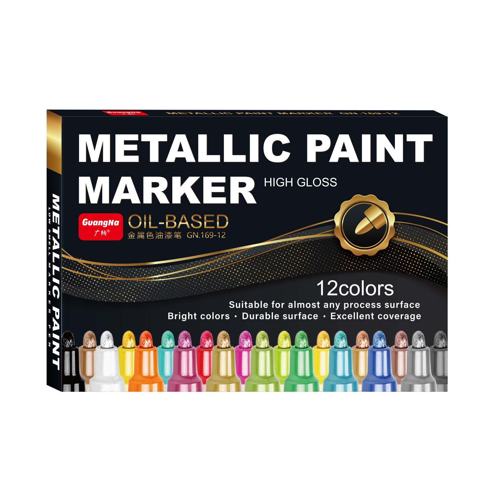 Guangna 169 Metallic color paint pen, oil-based touch-up paint, waterproof marker pen, colored painting, graffiti metal marker pen Item Picture