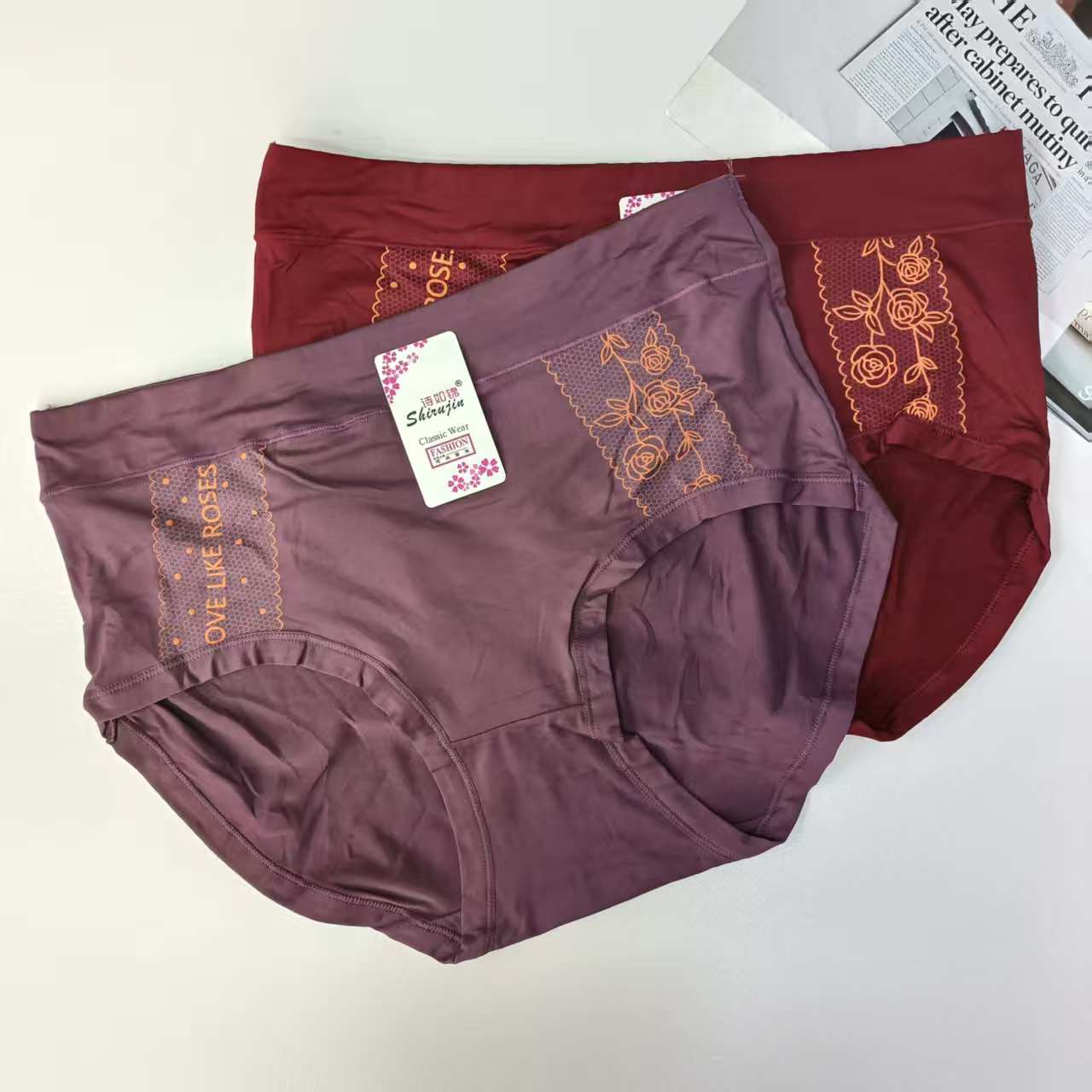 1638# underwear for export to the Middle East and Africa, large-sized underwear for women, solid-color printed underwear, women's briefs, QNI Specification drawing
