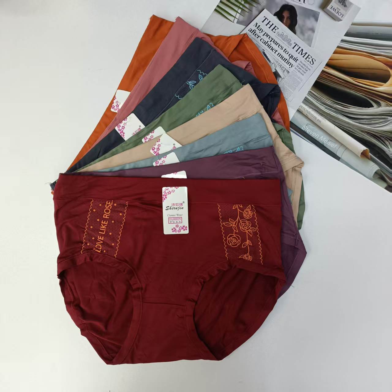 1638# underwear for export to the Middle East and Africa, large-sized underwear for women, solid-color printed underwear, women's briefs, QNI details Picture