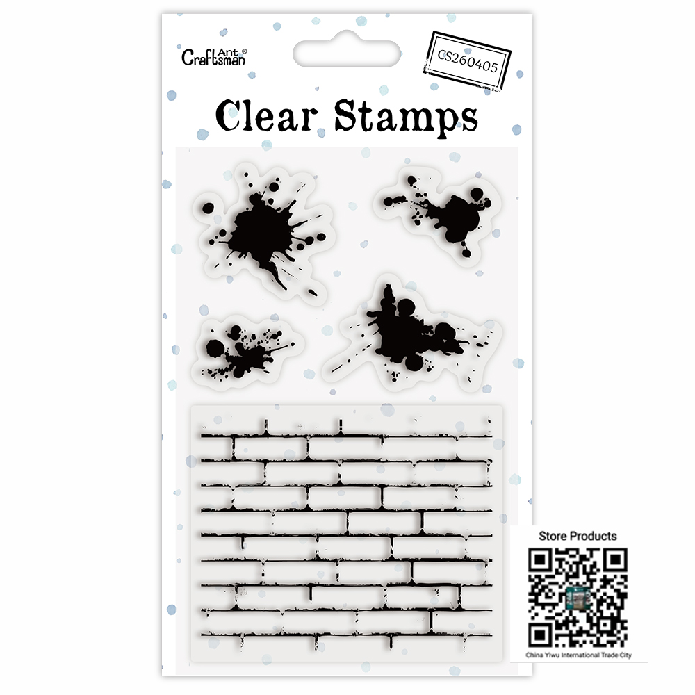 Ink Splash & Brick Wall Texture Clear Stamps, Grunge Background Silicone Stamps for Journaling Scrapbooking Card Making CS260405 full figure
