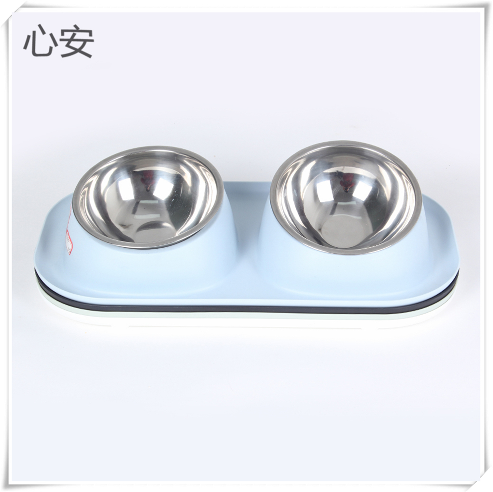 Pet bowl, cat and dog bowl, double-bowl position, leak-proof food bowl, tilted to protect the cervical vertebrae, double-bowl integrated pet feeder details Picture