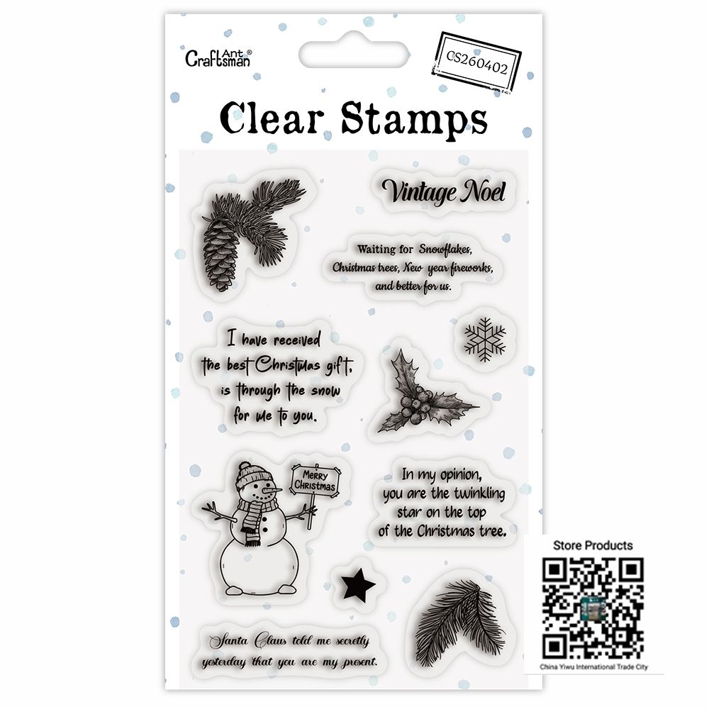  Vintage Christmas Clear Stamp Set, Winter Snowman Pine Silicone Stamps for Holiday Journaling Scrapbooking Card Making CS260402 full figure