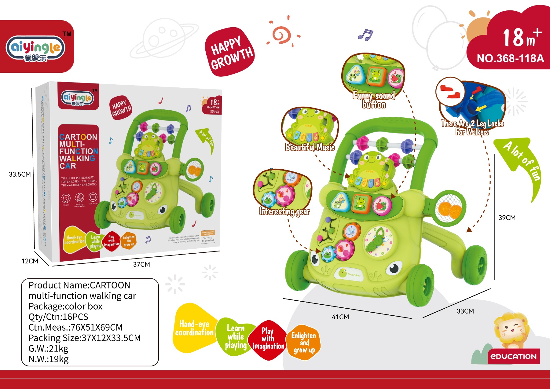 Frog cartoon multi-functional walking trolley Item Picture