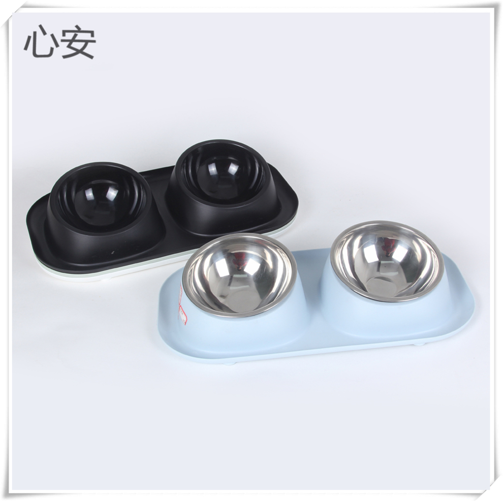 Pet bowl, cat and dog bowl, double-bowl position, leak-proof food bowl, tilted to protect the cervical vertebrae, double-bowl integrated pet feeder full figure