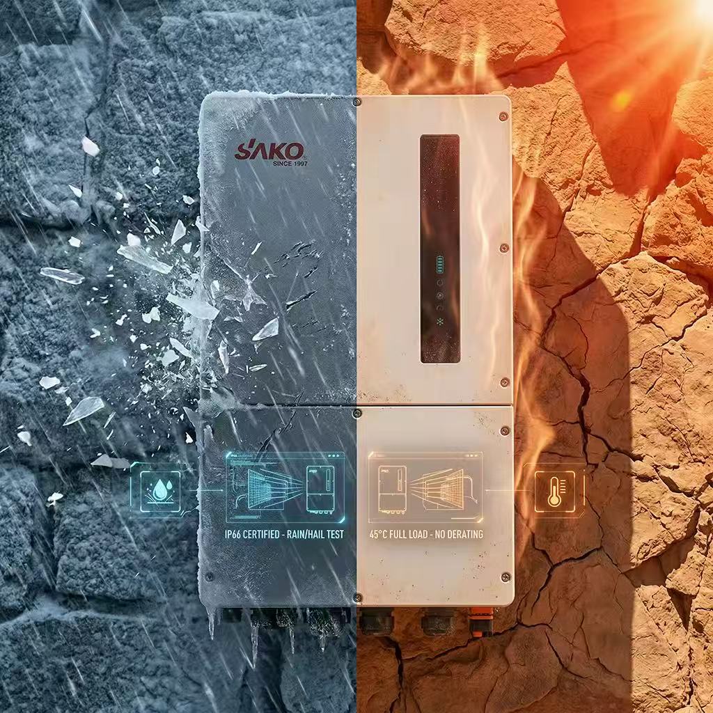 SAKO SUNIN30KW, 40KW, 50KW three-phase hybrid solar inverter IP66 home energy storage Specification image