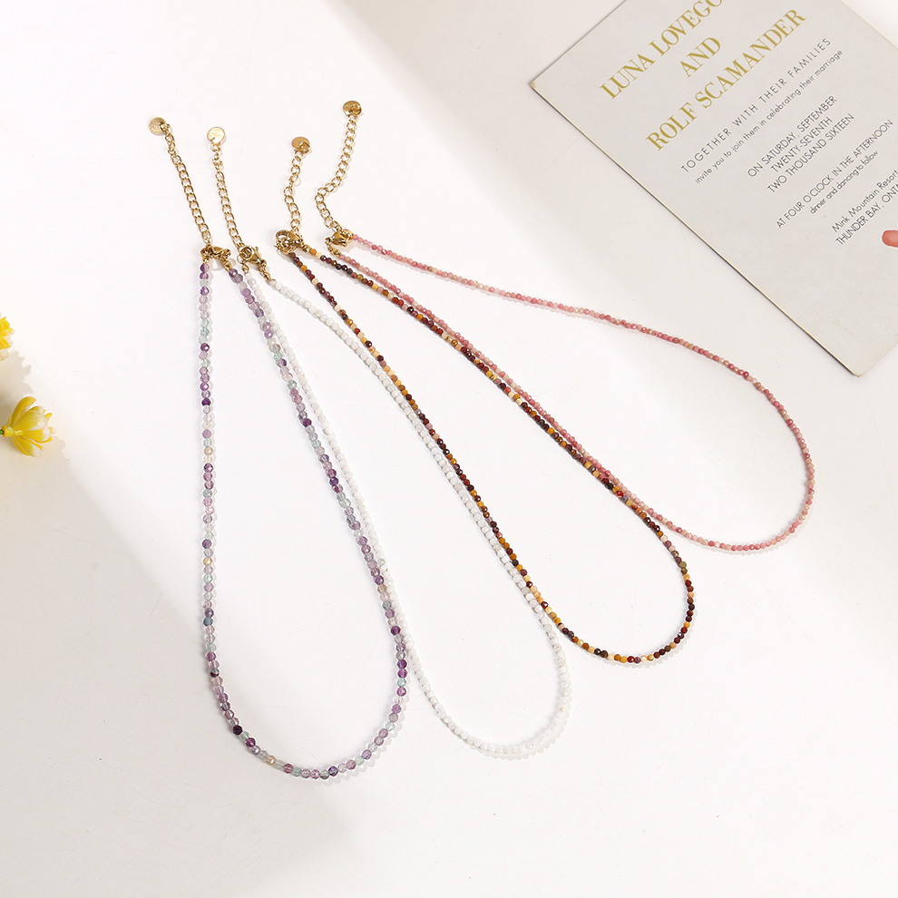 Natural crystal necklace, small particle natural stone neck chain, clasp chain, layering magic necklace pic 2
