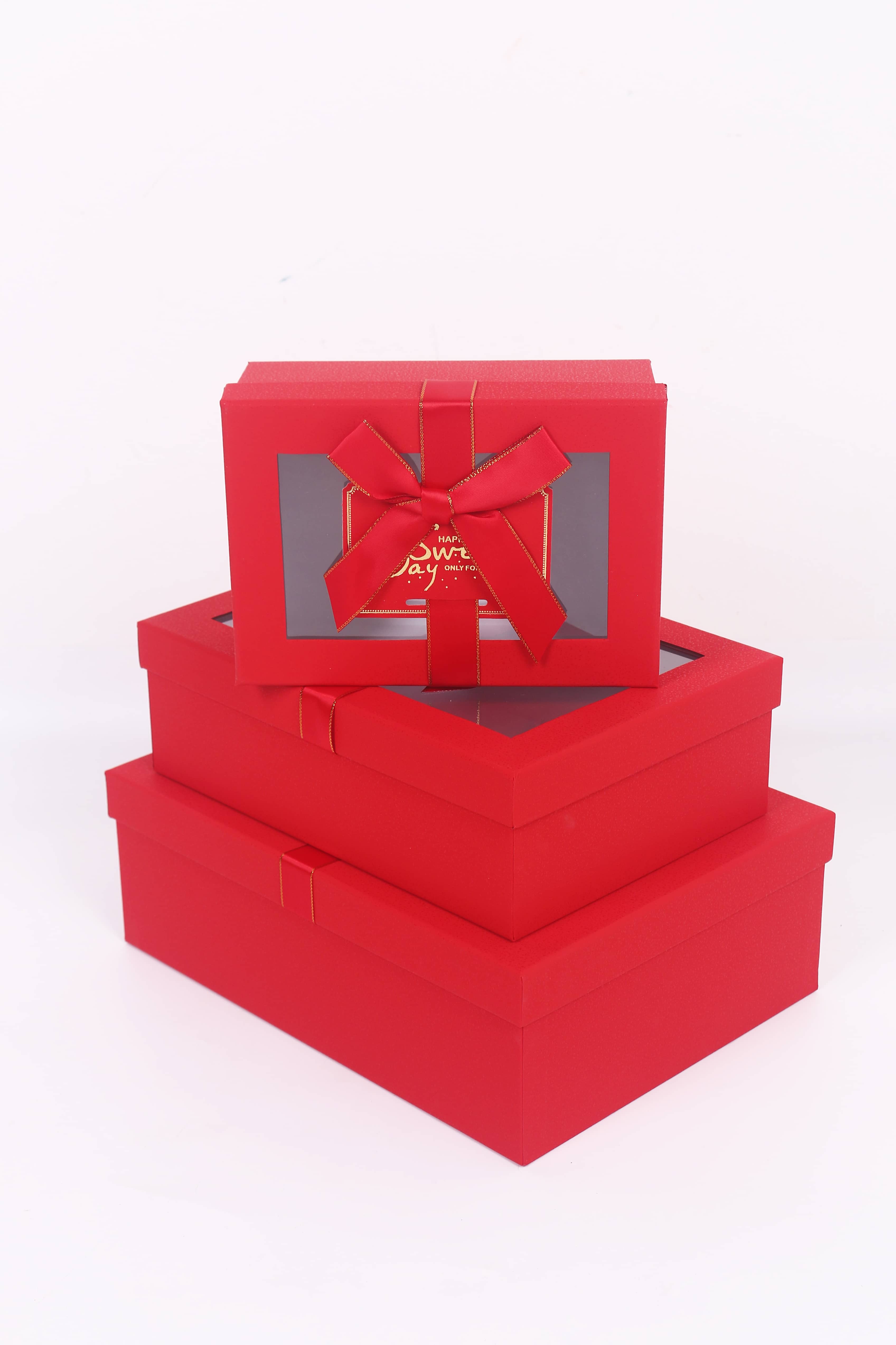 Red windowed gift box Valentine's Day surprise gift box, transparent windowed + red golden-edge bow festival souvenir packaging box, customizable details Picture