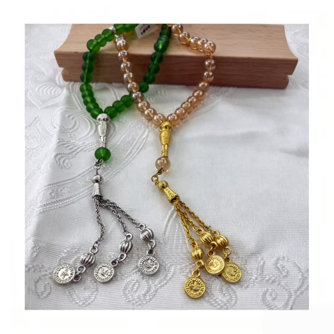 tasbinh green and gold glazed ceramic crystal glass bead bracelet can be customized full figure