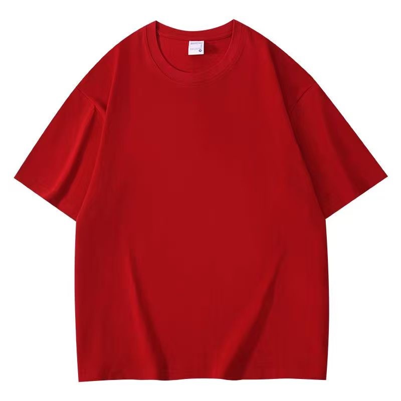 LLFZ-890 solid color men's and women's same style heavy combed cotton summer short-sleeved women's white T-shirt details Picture