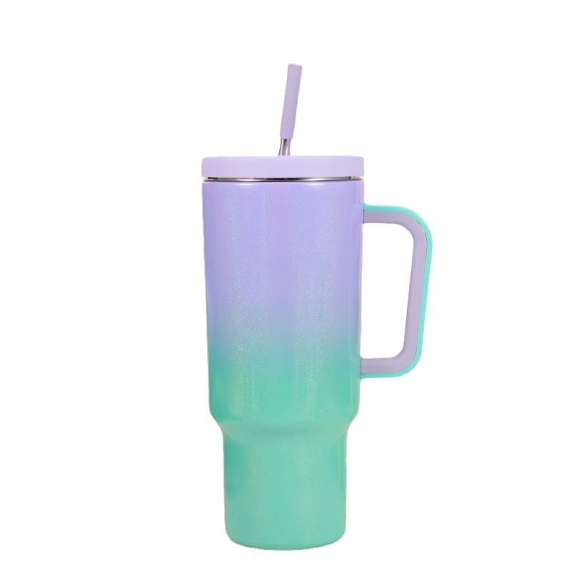 New cross-border gradient 40oz ice cup with handle, large-capacity 304 stainless steel insulated cup, portable car cup Item Picture