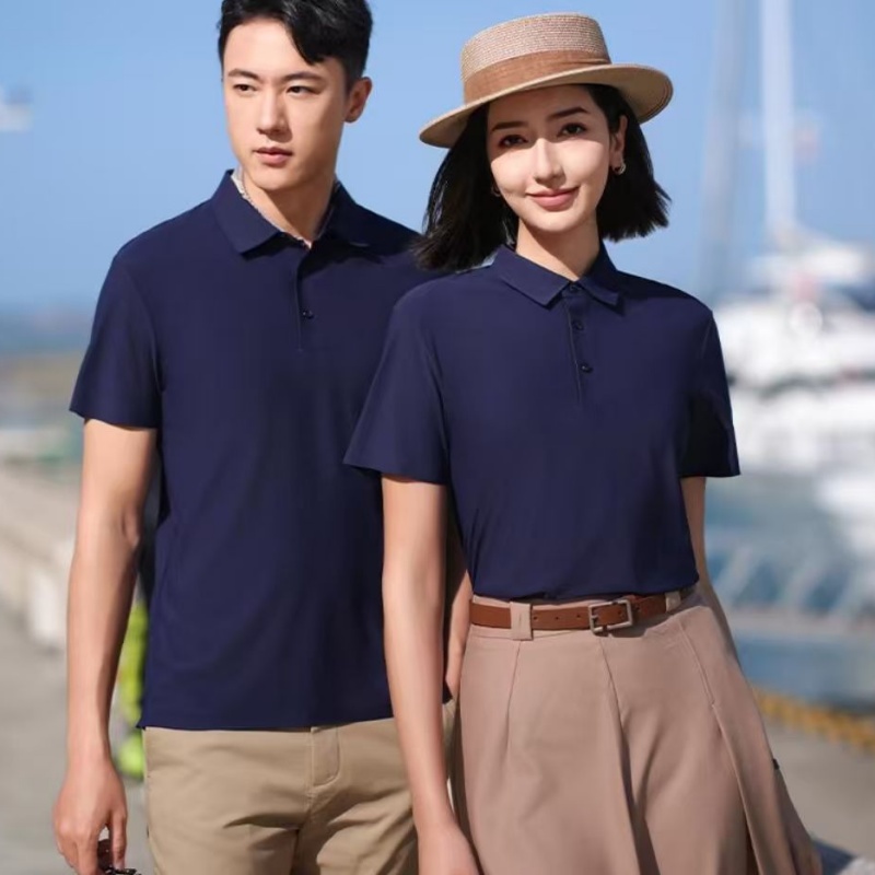 LLFZ-T51 Mark Series Copper ammonia Brocade two-level collar lapel Polo for both men and women details Picture