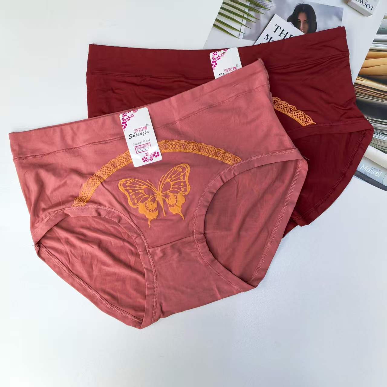 1642# underwear for export to the Middle East and Africa, women's bowknot printed high-waisted underwear, printed fashionable underwear, women's triangle underwear, QNI Item Picture