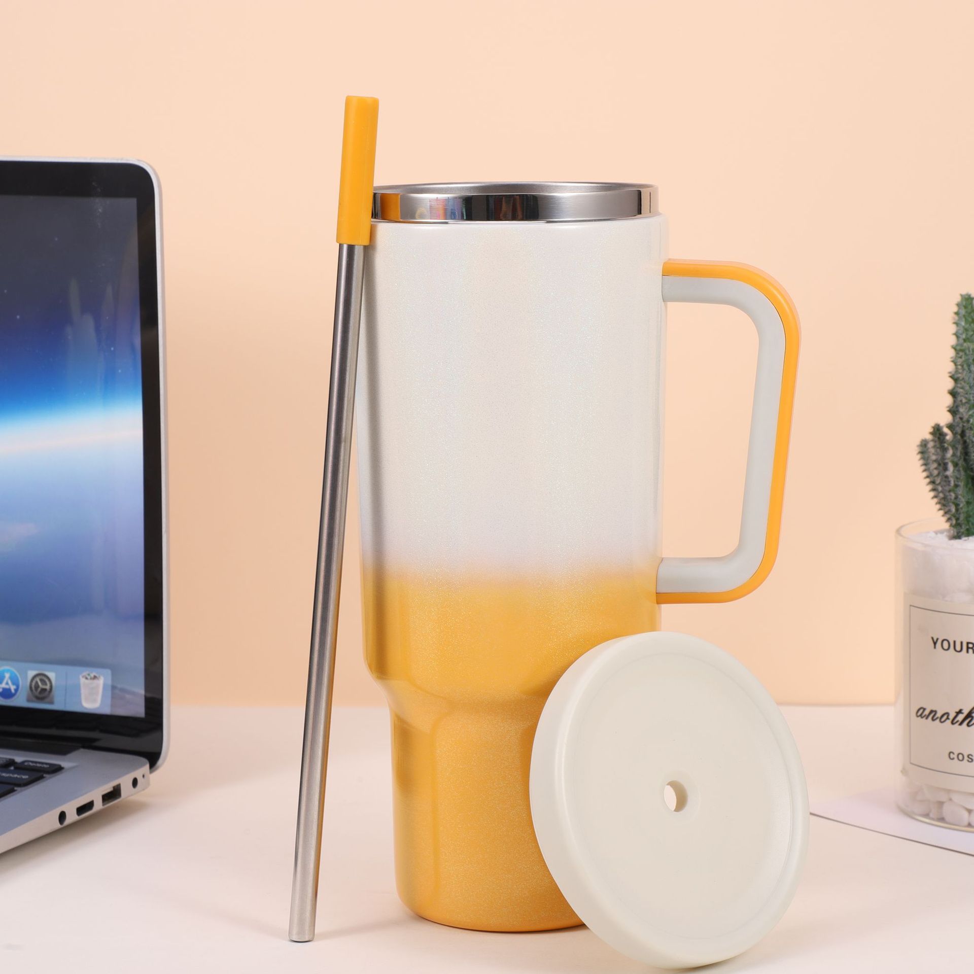 New cross-border gradient 40oz ice cup with handle, large-capacity 304 stainless steel insulated cup, portable car cup details Picture