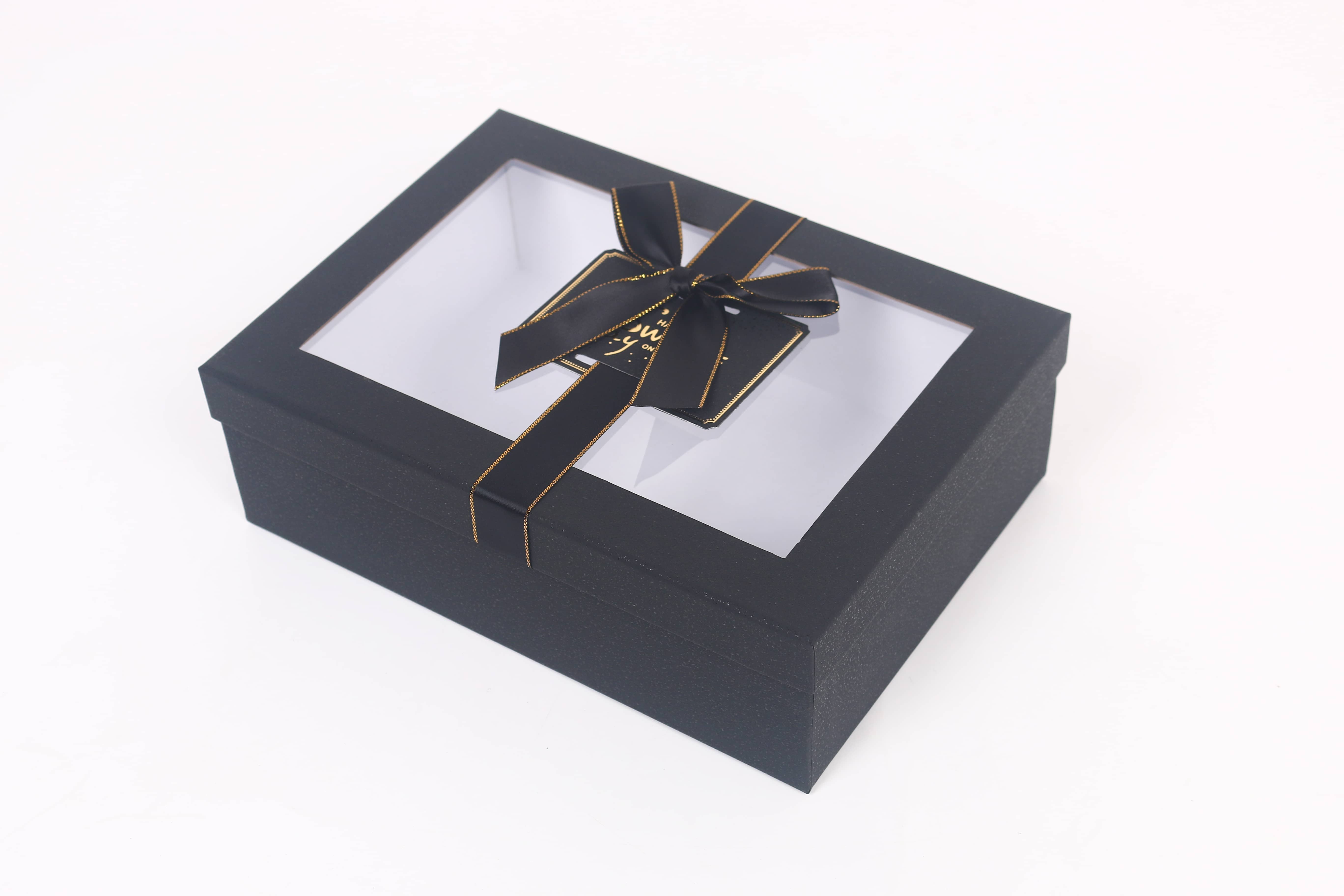 Red windowed gift box Valentine's Day surprise gift box, transparent windowed + red golden-edge bow festival souvenir packaging box, customizable Item Picture