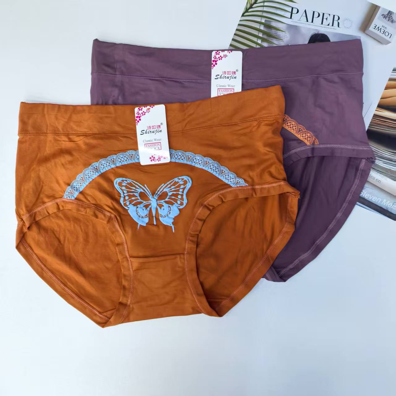 1642# underwear for export to the Middle East and Africa, women's bowknot printed high-waisted underwear, printed fashionable underwear, women's triangle underwear, QNI Specification drawing
