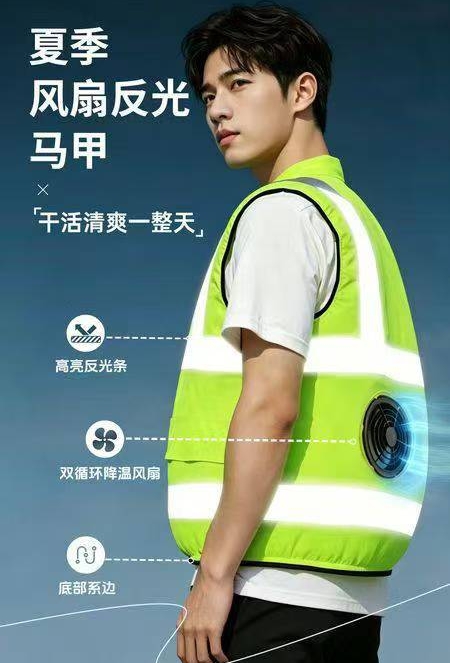 空调衣服降温工作服带风扇反光安全背心荧光绿工地施工工装男产品图