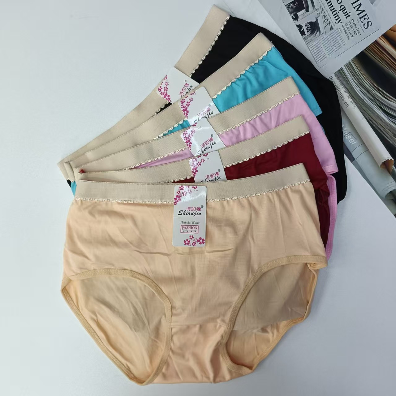 1636# Underwear for export to the Middle East and Africa, women's sexy and romantic underwear, solid color contrasting waist and waist underwear, women's triangle pants, QNI details Picture